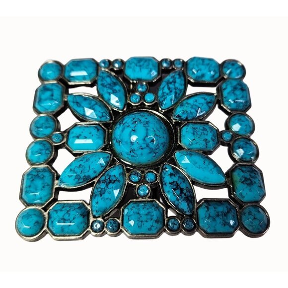 Unbranded Accessories - Turquoise Color Inspired Belt Buckle Gemstone Design and Metal Frame Costume Vtg